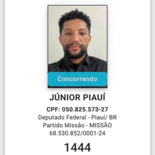 Foto oficial de Júnior Piauí no TSE